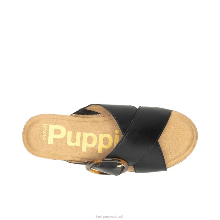 couro preto ousado sandália com fivela June mulheres Hush Puppies sandália ZZ6R1