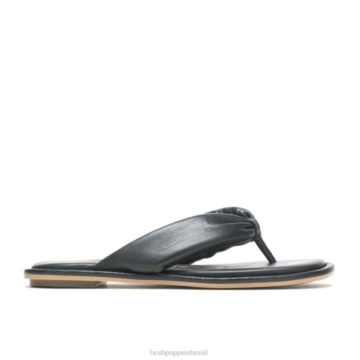 couro preto ousado sandália toepost emily mulheres Hush Puppies sandália ZZ6R15