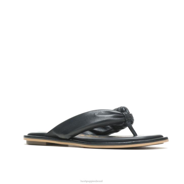 couro preto ousado sandália toepost emily mulheres Hush Puppies sandália ZZ6R15