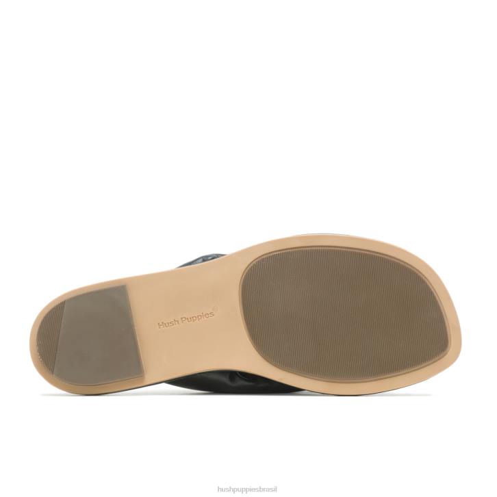 couro preto ousado sandália toepost emily mulheres Hush Puppies sandália ZZ6R15