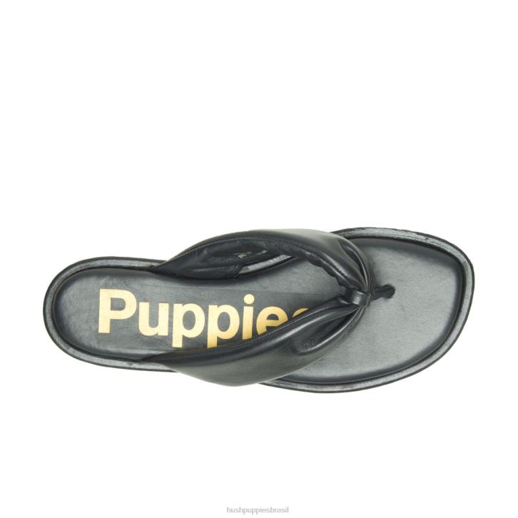 couro preto ousado sandália toepost emily mulheres Hush Puppies sandália ZZ6R15
