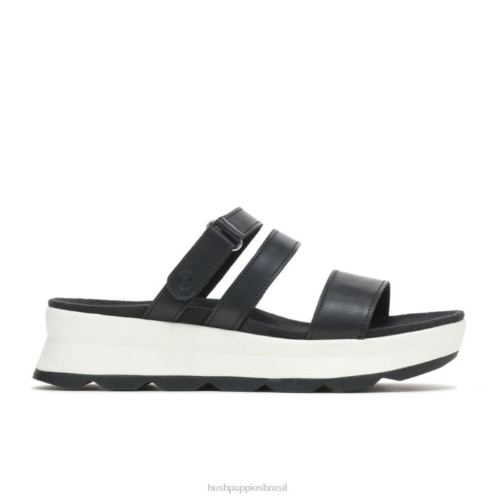 couro preto sandália andi mulheres Hush Puppies sandália ZZ6R40