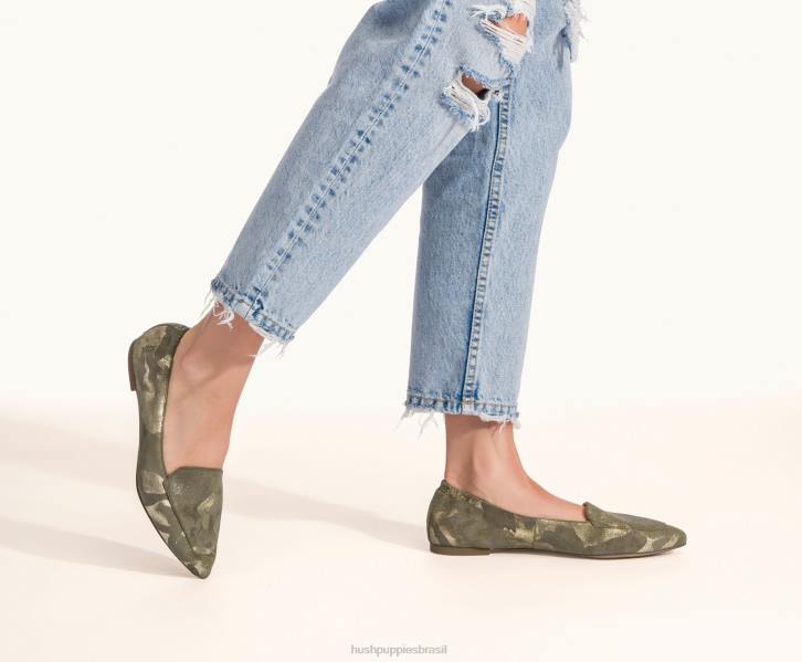 camuflagem camurça metálica ponta avelã plana mulheres Hush Puppies sapatos rasos ZZ6R63