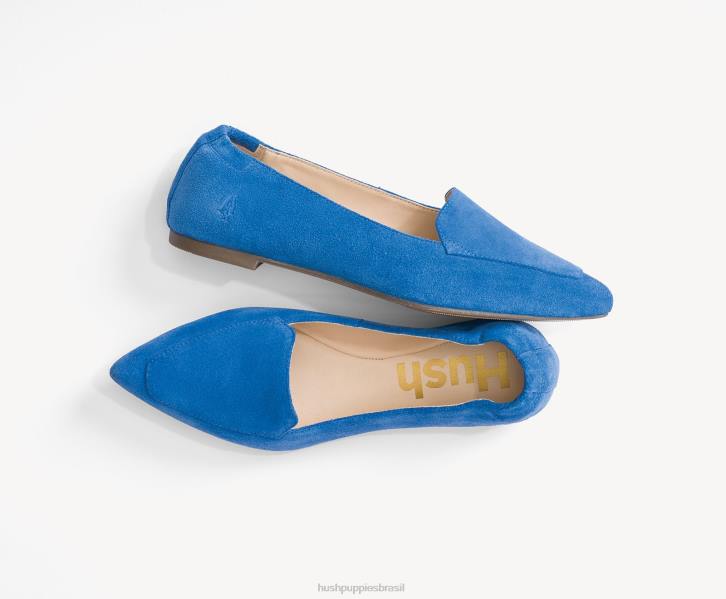 camurça azul céu profundo ponta avelã plana mulheres Hush Puppies sapatos rasos ZZ6R52