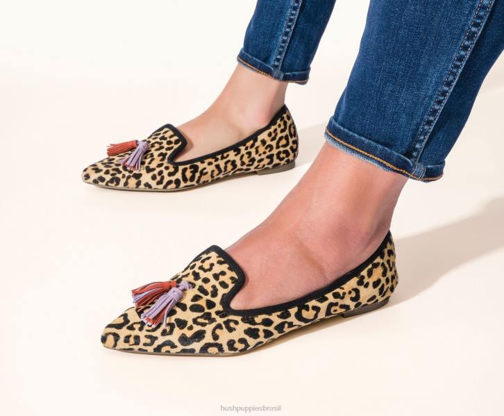 camurça com estampa de leopardo sadie borla 2 plana mulheres Hush Puppies sapatos rasos ZZ6R47