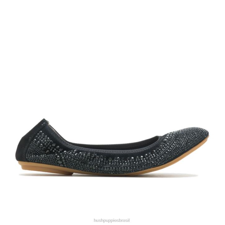 camurça preta cravejada balé casto plano 2 mulheres Hush Puppies balé plano ZZ6R76