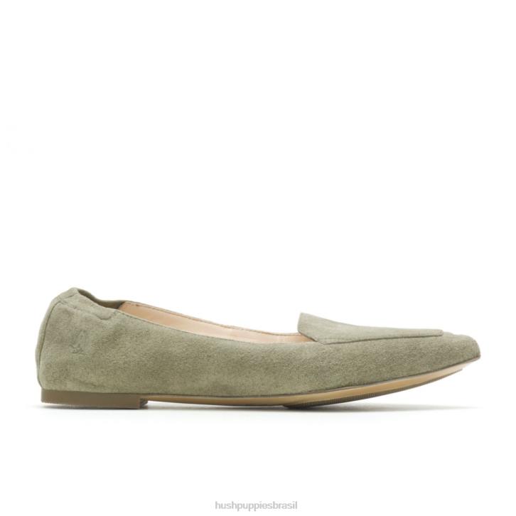 camurça verde-oliva ponta avelã plana mulheres Hush Puppies sapatos rasos ZZ6R56