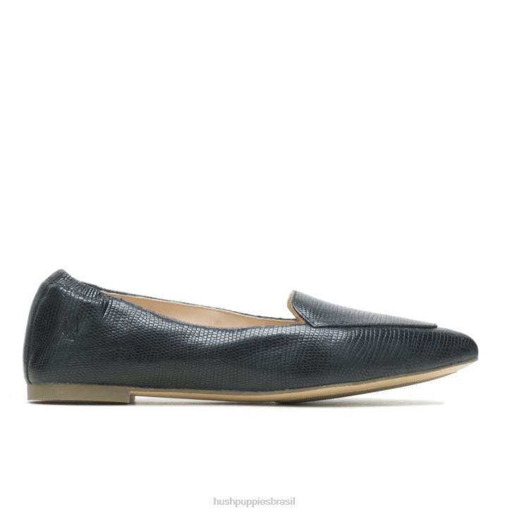 réptil preto ponta avelã plana mulheres Hush Puppies sapatos rasos ZZ6R67