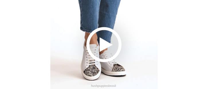 couro branco/zebra sapatilha sabine mulheres Hush Puppies tênis ZZ6R140
