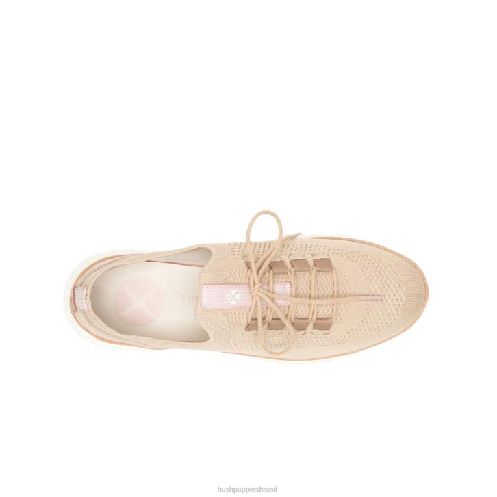malha bege ousada sapatilha com cadarço em tricô avançado mulheres Hush Puppies tênis ZZ6R125