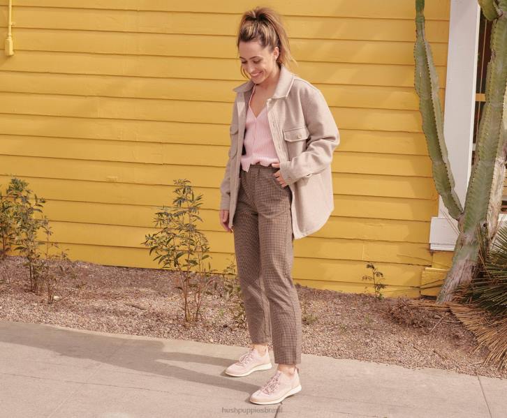 malha bege ousada sapatilha com cadarço em tricô avançado mulheres Hush Puppies tênis ZZ6R125