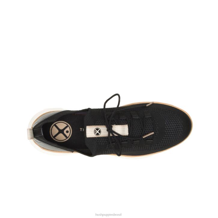 malha preta ousada sapatilha com cadarço em tricô avançado mulheres Hush Puppies tênis ZZ6R126