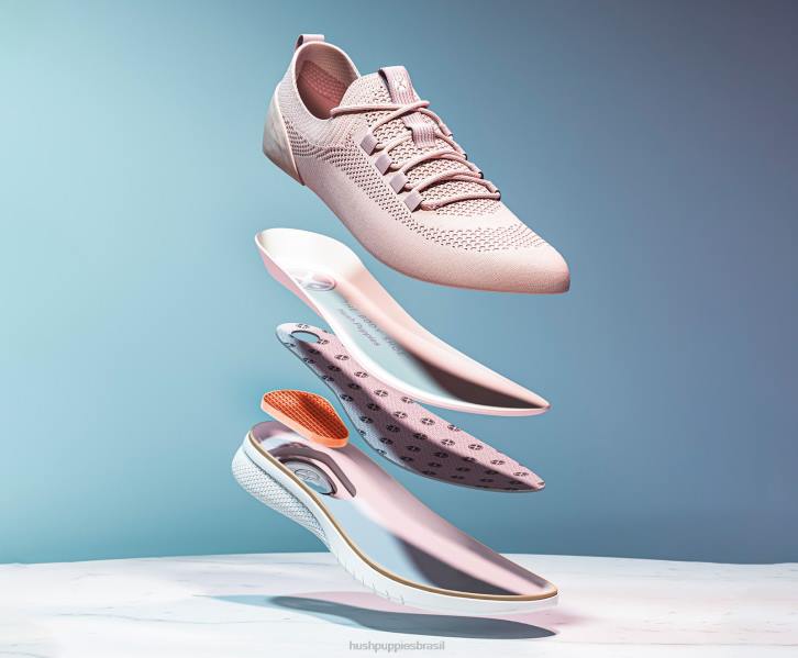 rosa empoeirado sapatilha com cadarço em tricô avançado mulheres Hush Puppies tênis ZZ6R109