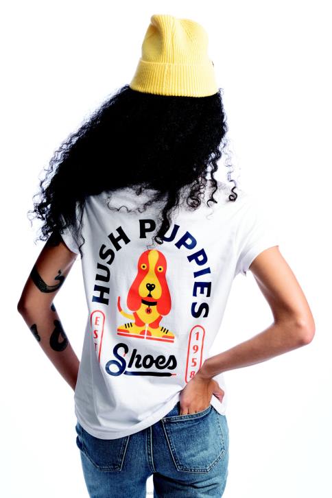 branco camiseta estampada basset hound moderna mulheres Hush Puppies Camisetas ZZ6R238