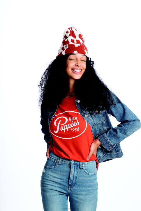 laranja queimado camiseta gráfica com script retrô mulheres Hush Puppies Camisetas ZZ6R240